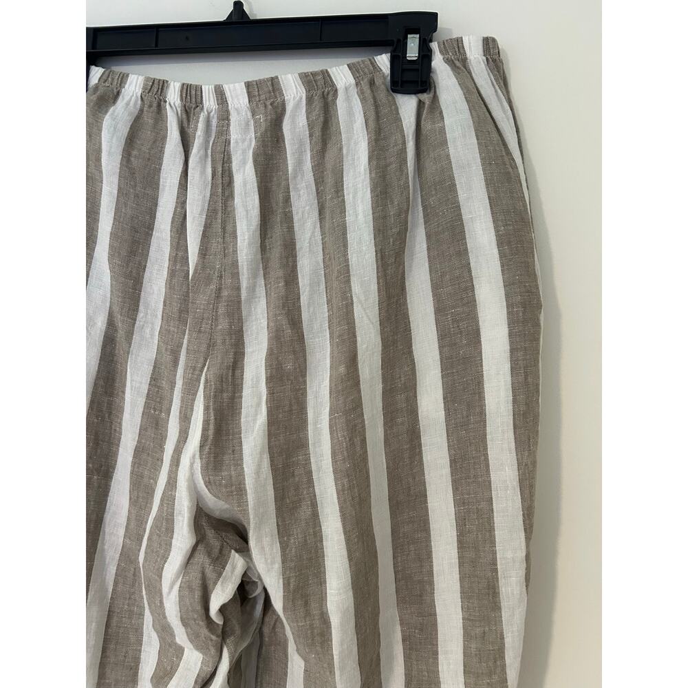 FLAX 100% Linen Vertical Stripe White Taupe Pant Wide Leg EUC L - Picture 7 of 10